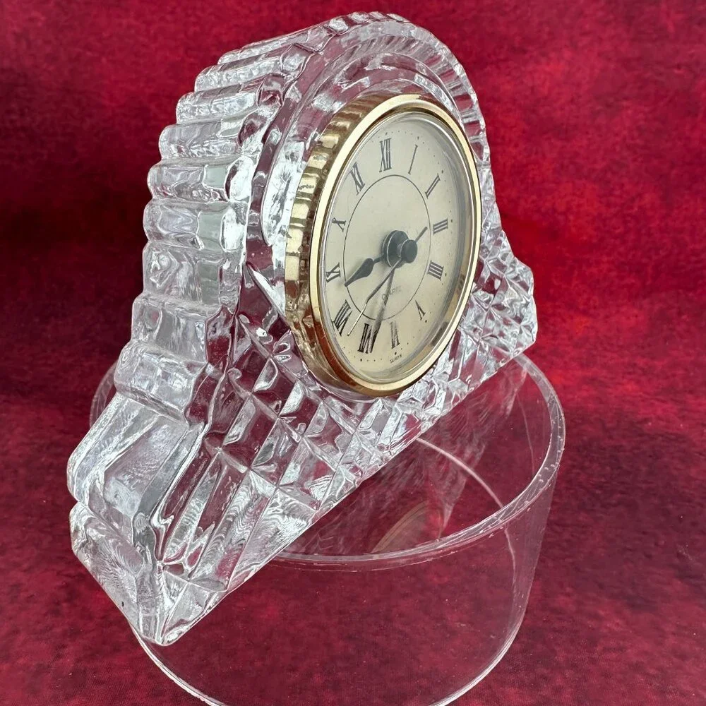 VINTAGE HAUSIN FINE 24% LEAD CRYSTAL QUARTZ CLOCK, HAND CUT FACETS, DOME STYLE